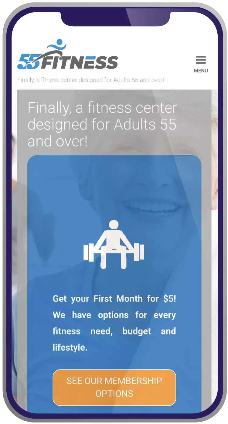 55 fitness - screenshot on phone of mobile website