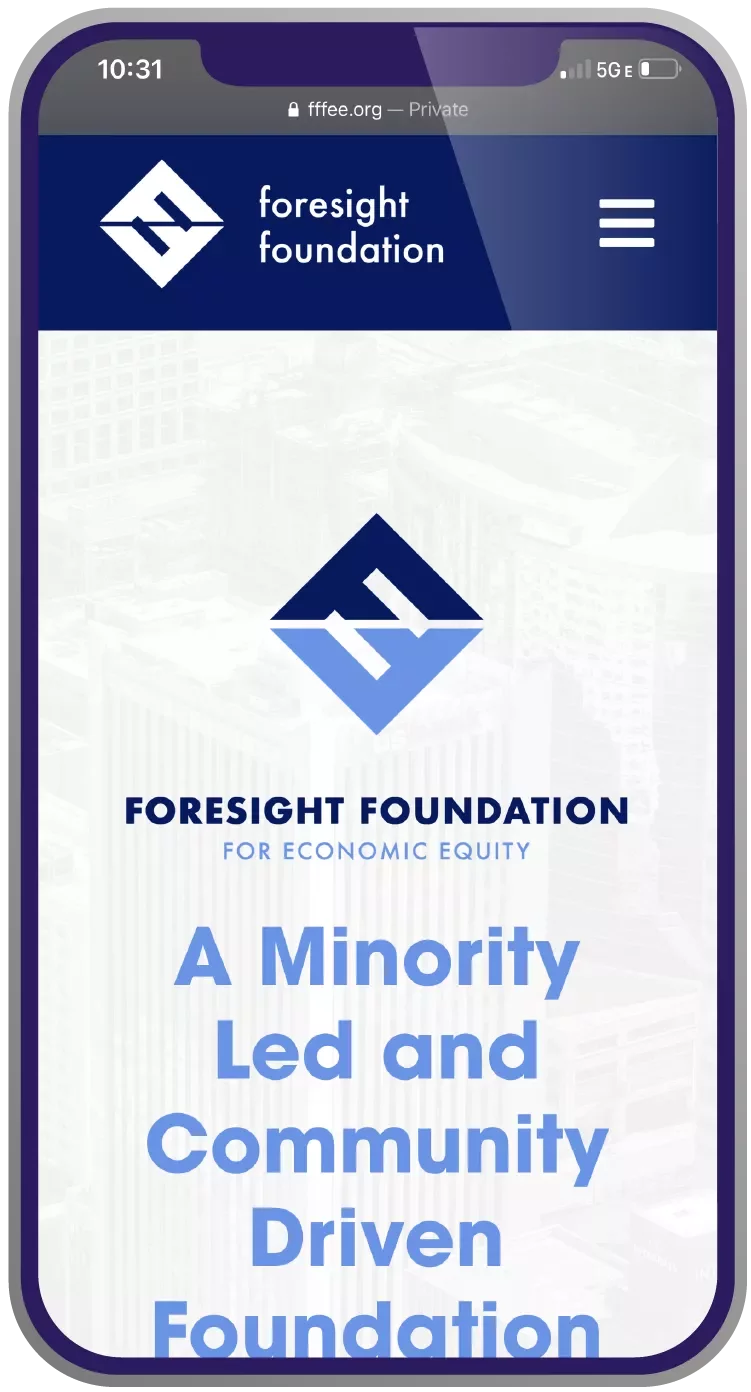 Screenshot of mobile site on a phone for Foresight Foundation website