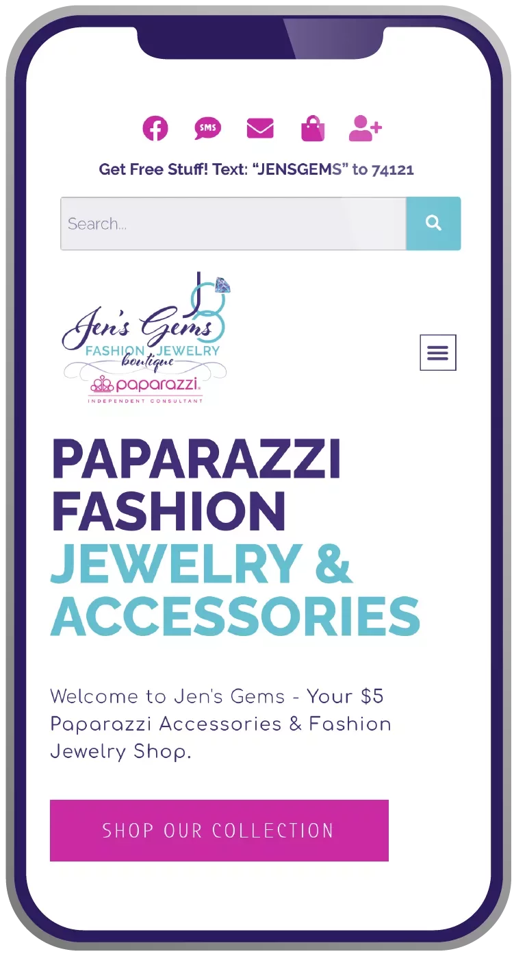 Fashion jewelry boutique  - screenshot on phone of mobile website