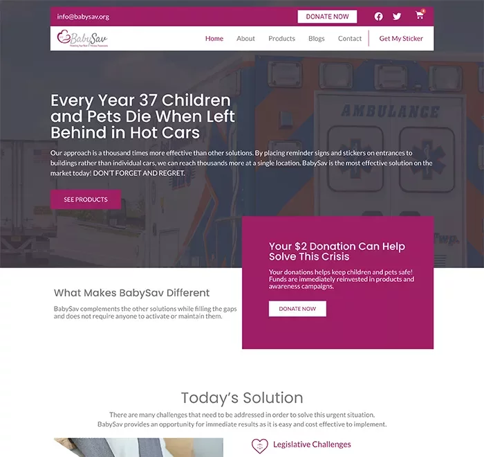 Babysav desktop website screenshot